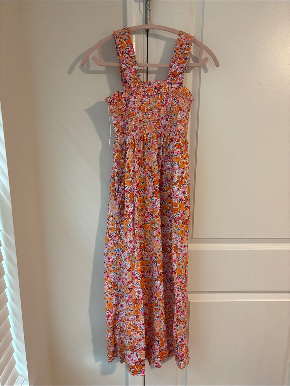 Women’s Floral Smocked One-Piece Maxi Dress - Pink & Orange
